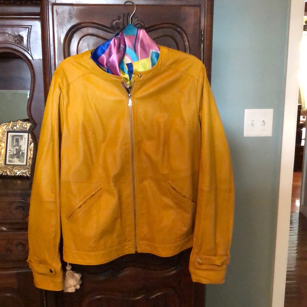 Yellow leather jacket.